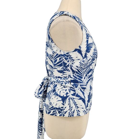Ann Taylor Tropical Leaf Palm Print Wrap Blouse - Picture 3 of 8